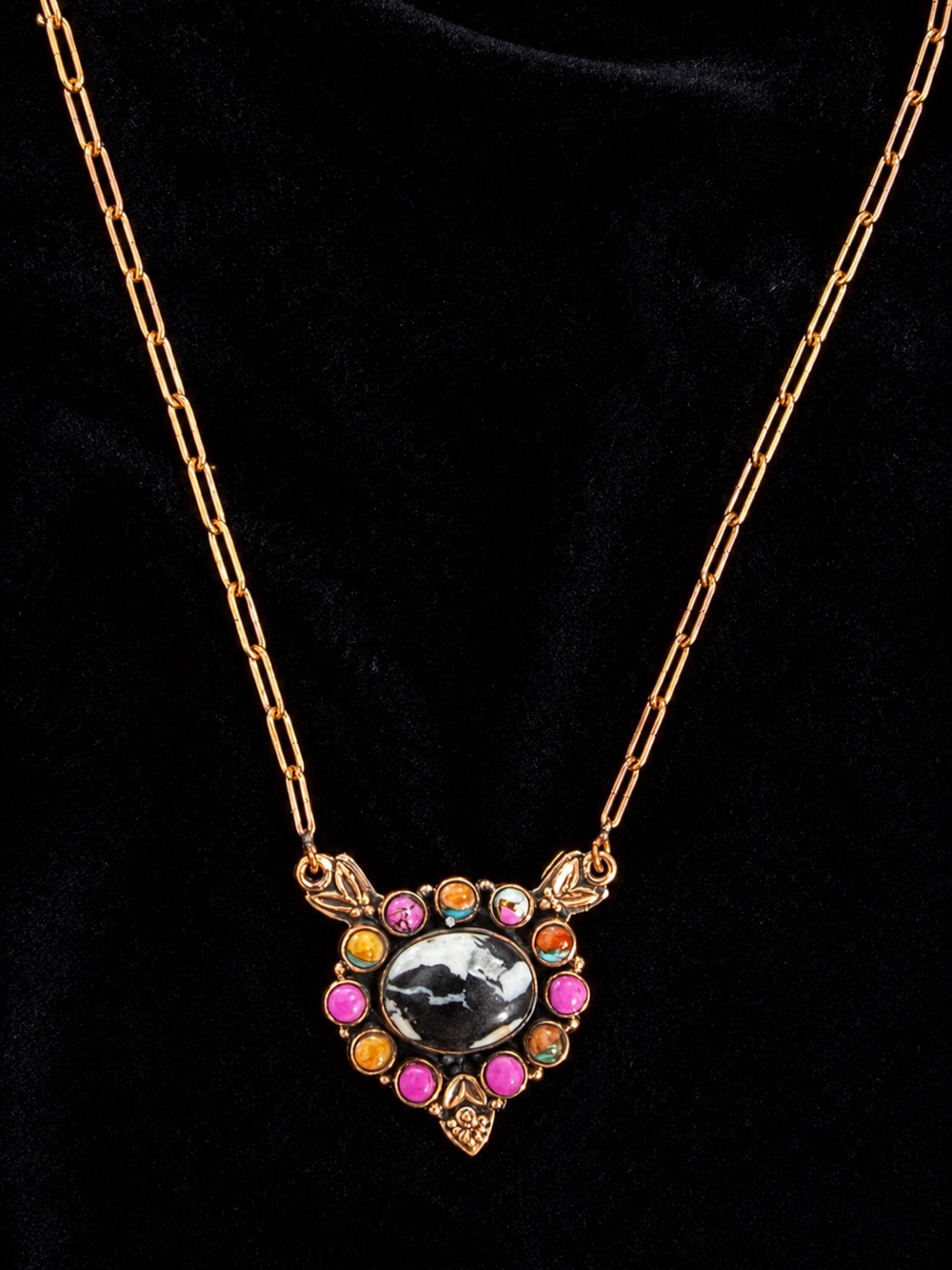 ✨ White Buffalo & Pink Dahlia Copper Pendant Necklace ✨
